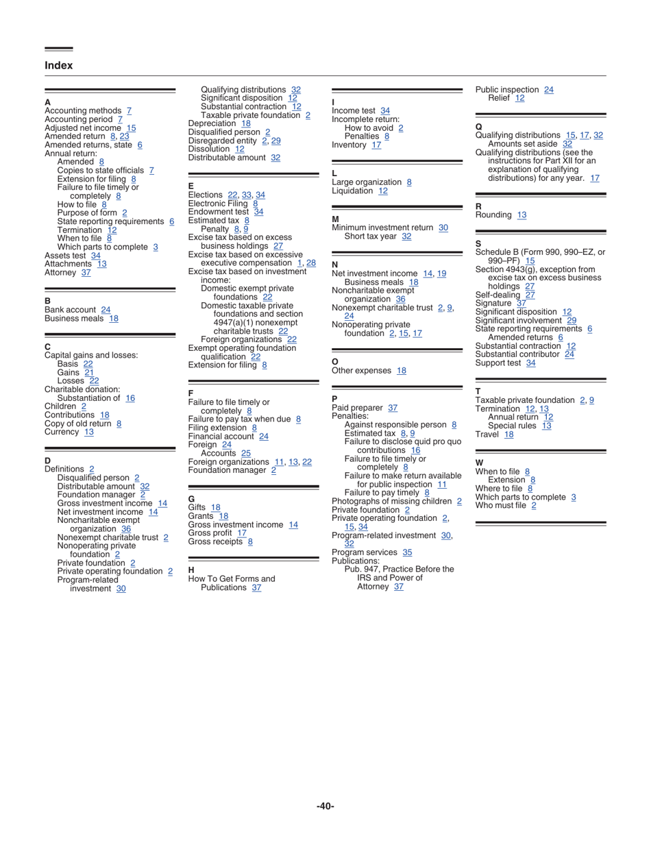 Instructions for IRS Form 990-PF Return of Private Foundation or Section 4947(A)(1) Nonexempt Charitable Trust Treated as a Private Foundation, Page 40