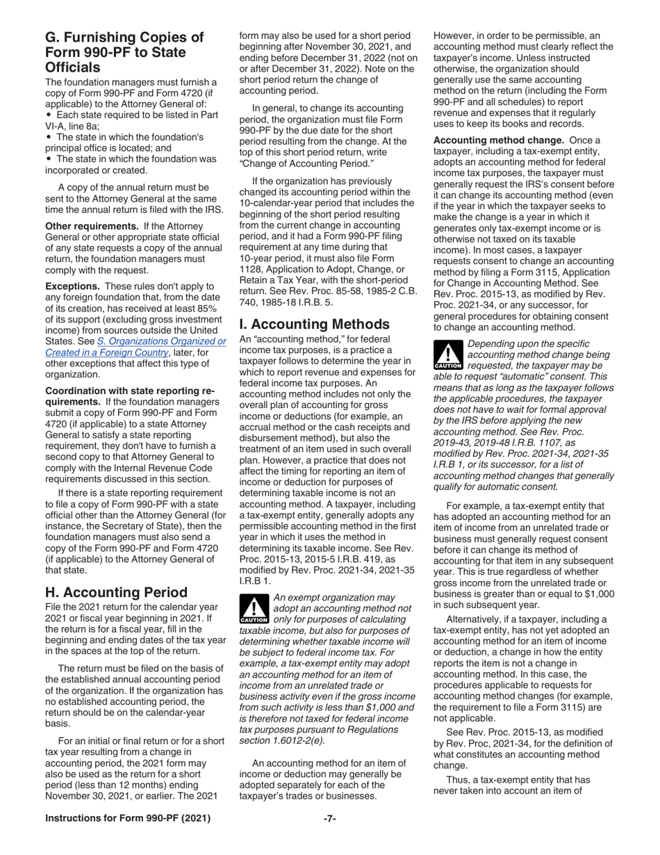 Instructions for IRS Form 990-PF Return of Private Foundation or Section 4947(A)(1) Nonexempt Charitable Trust Treated as a Private Foundation, Page 7
