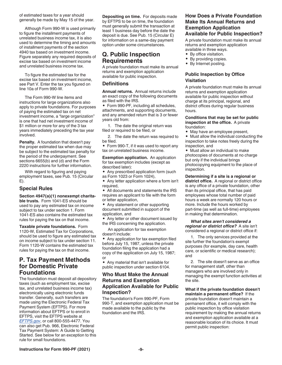 Instructions for IRS Form 990-PF Return of Private Foundation or Section 4947(A)(1) Nonexempt Charitable Trust Treated as a Private Foundation, Page 9