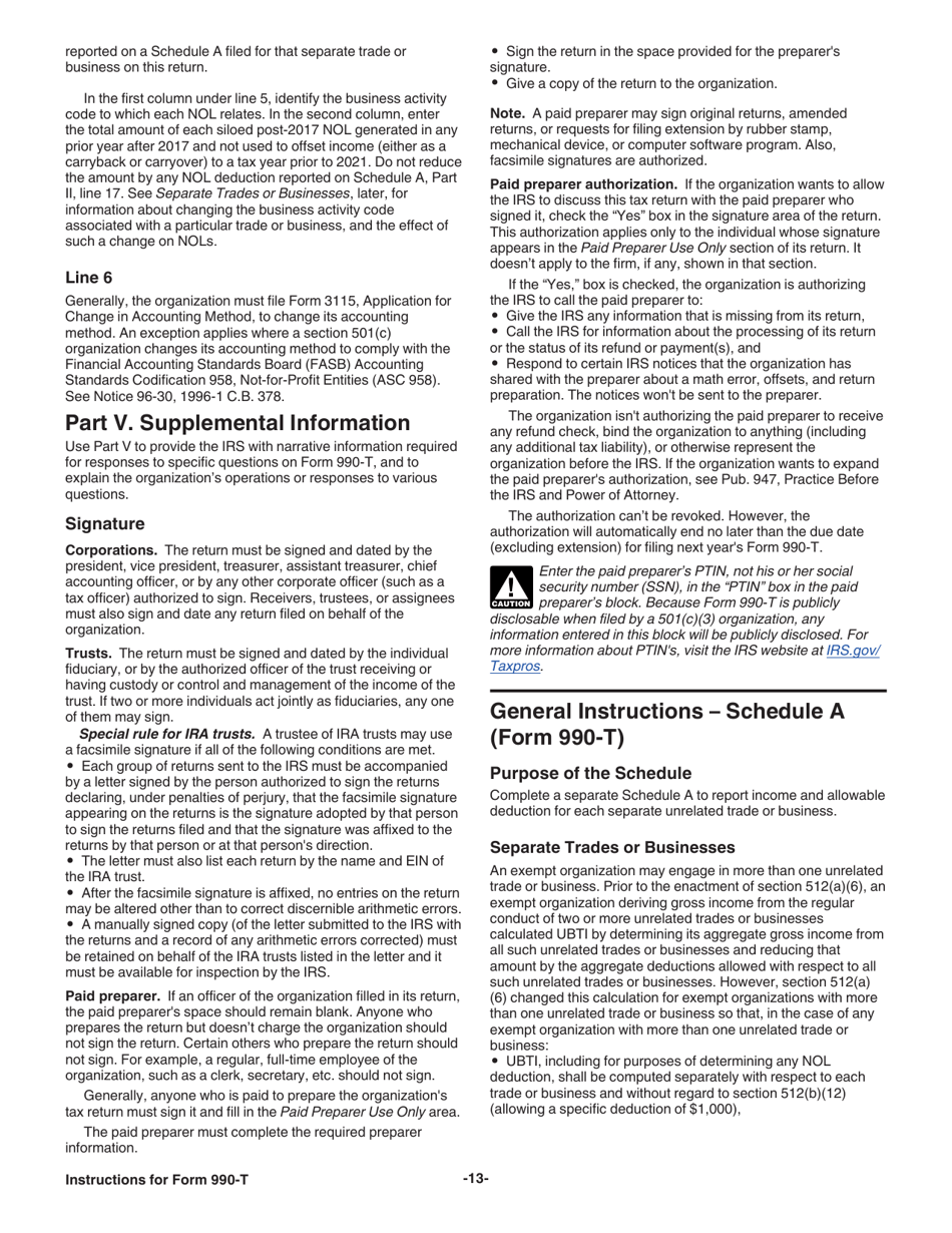 Instructions for IRS Form 990-T Exempt Organization Business Income Tax Return (And Proxy Tax Under Section 6033(E)), Page 13