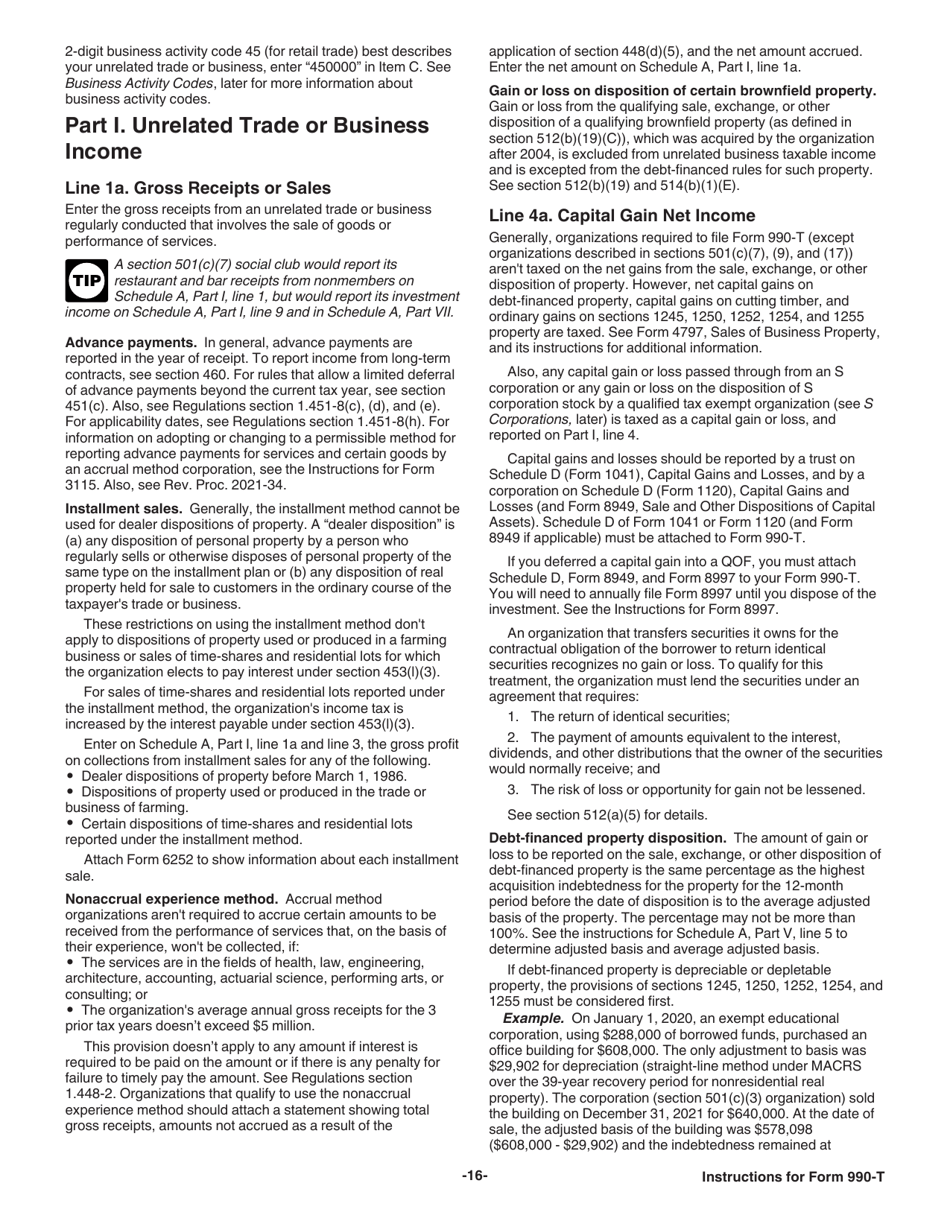 Instructions for IRS Form 990-T Exempt Organization Business Income Tax Return (And Proxy Tax Under Section 6033(E)), Page 16