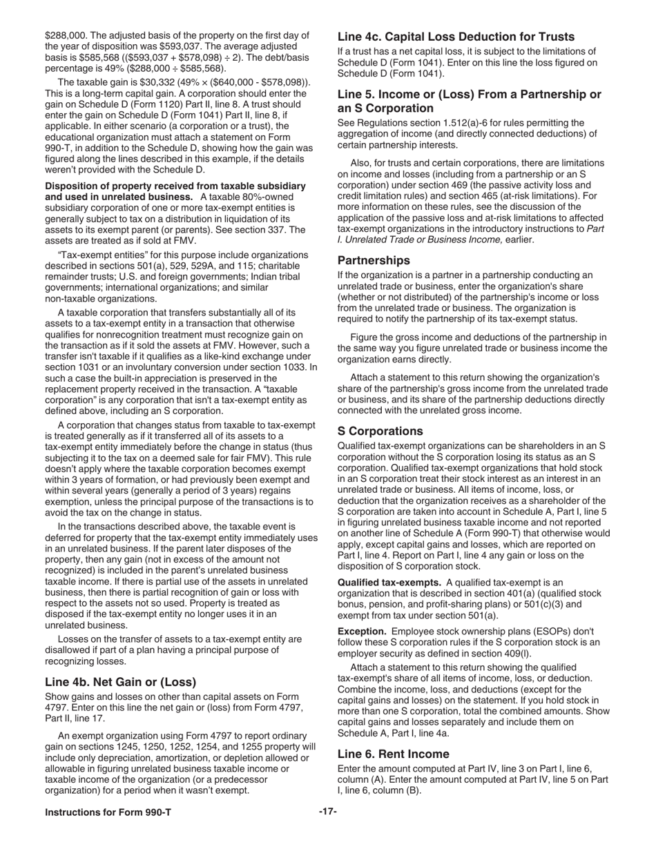 Instructions for IRS Form 990-T Exempt Organization Business Income Tax Return (And Proxy Tax Under Section 6033(E)), Page 17