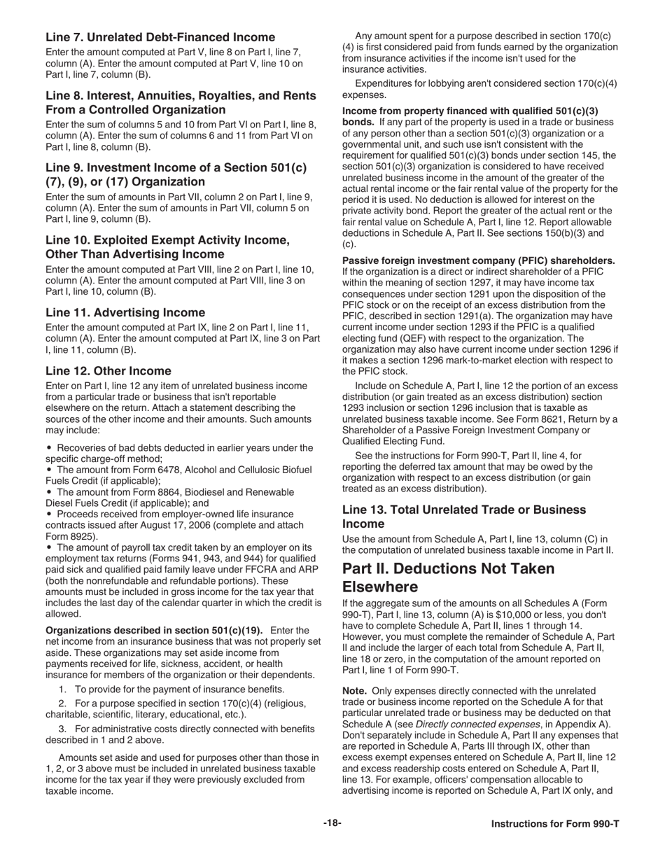 Instructions for IRS Form 990-T Exempt Organization Business Income Tax Return (And Proxy Tax Under Section 6033(E)), Page 18