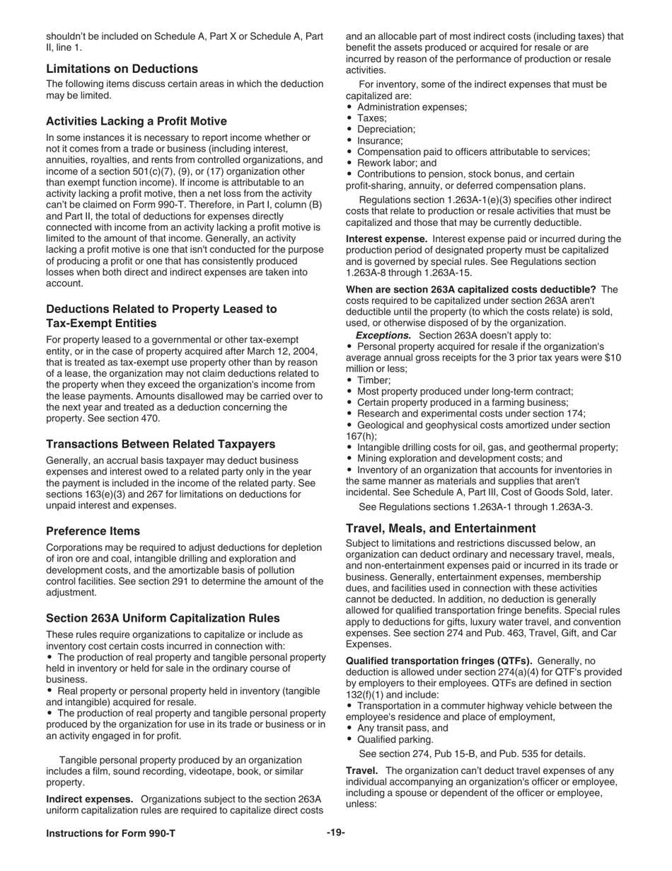 Instructions for IRS Form 990-T Exempt Organization Business Income Tax Return (And Proxy Tax Under Section 6033(E)), Page 19