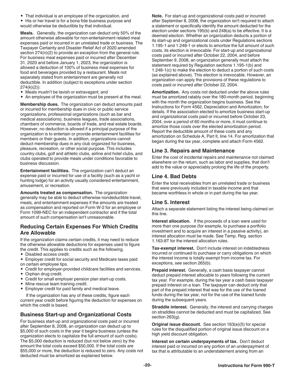 Instructions for IRS Form 990-T Exempt Organization Business Income Tax Return (And Proxy Tax Under Section 6033(E)), Page 20