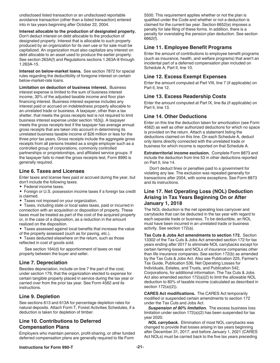 Instructions for IRS Form 990-T Exempt Organization Business Income Tax Return (And Proxy Tax Under Section 6033(E)), Page 21