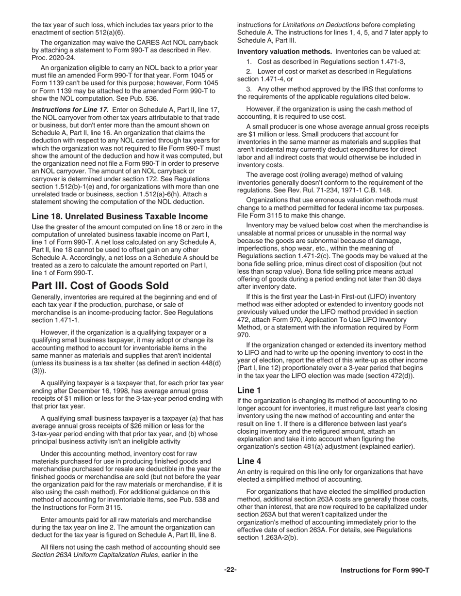 Instructions for IRS Form 990-T Exempt Organization Business Income Tax Return (And Proxy Tax Under Section 6033(E)), Page 22
