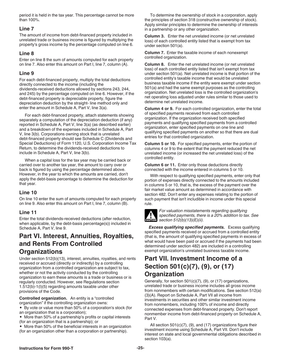 Instructions for IRS Form 990-T Exempt Organization Business Income Tax Return (And Proxy Tax Under Section 6033(E)), Page 25