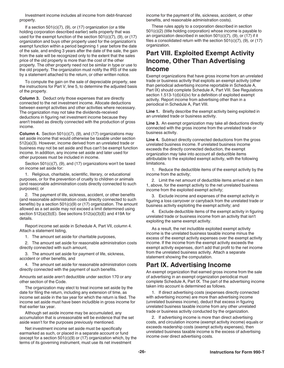 Instructions for IRS Form 990-T Exempt Organization Business Income Tax Return (And Proxy Tax Under Section 6033(E)), Page 26