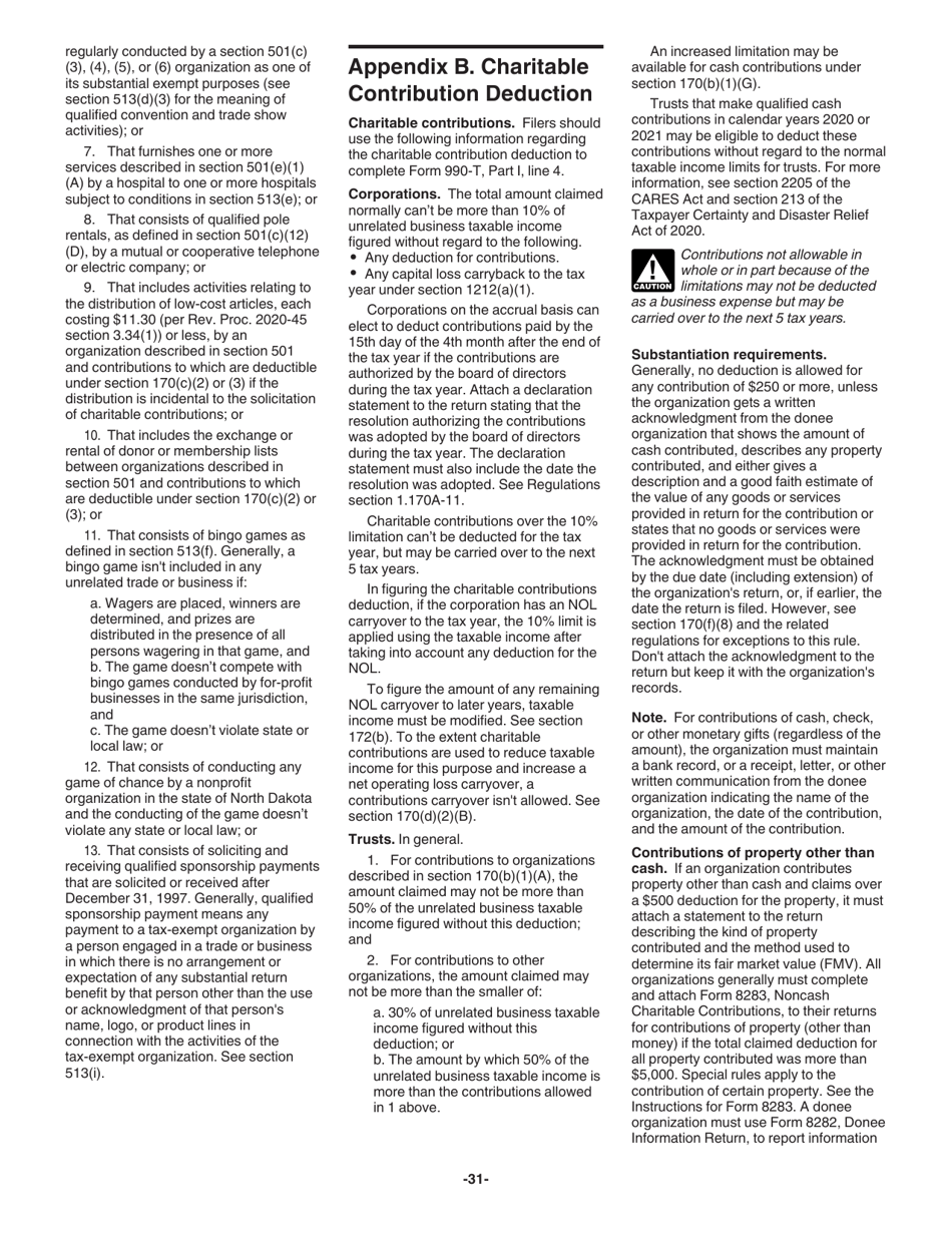 Instructions for IRS Form 990-T Exempt Organization Business Income Tax Return (And Proxy Tax Under Section 6033(E)), Page 31