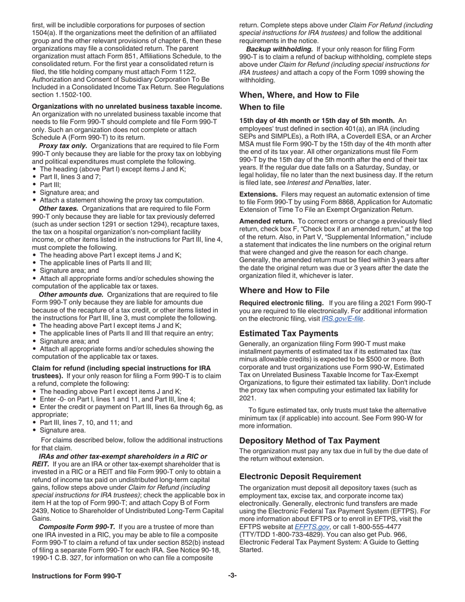 Instructions for IRS Form 990-T Exempt Organization Business Income Tax Return (And Proxy Tax Under Section 6033(E)), Page 3