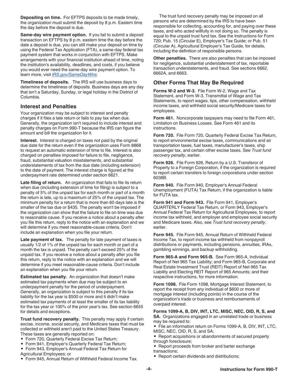 Instructions for IRS Form 990-T Exempt Organization Business Income Tax Return (And Proxy Tax Under Section 6033(E)), Page 4