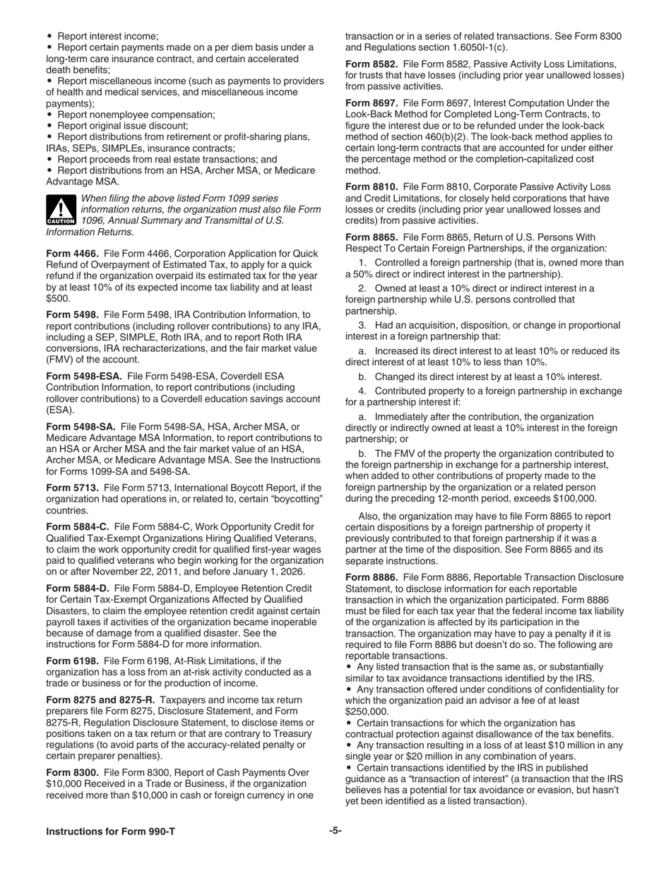 Instructions for IRS Form 990-T Exempt Organization Business Income Tax Return (And Proxy Tax Under Section 6033(E)), Page 5