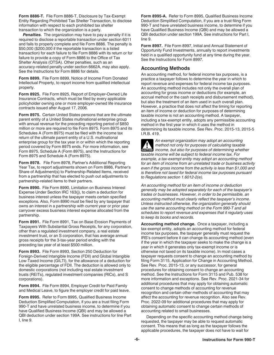 Instructions for IRS Form 990-T Exempt Organization Business Income Tax Return (And Proxy Tax Under Section 6033(E)), Page 6