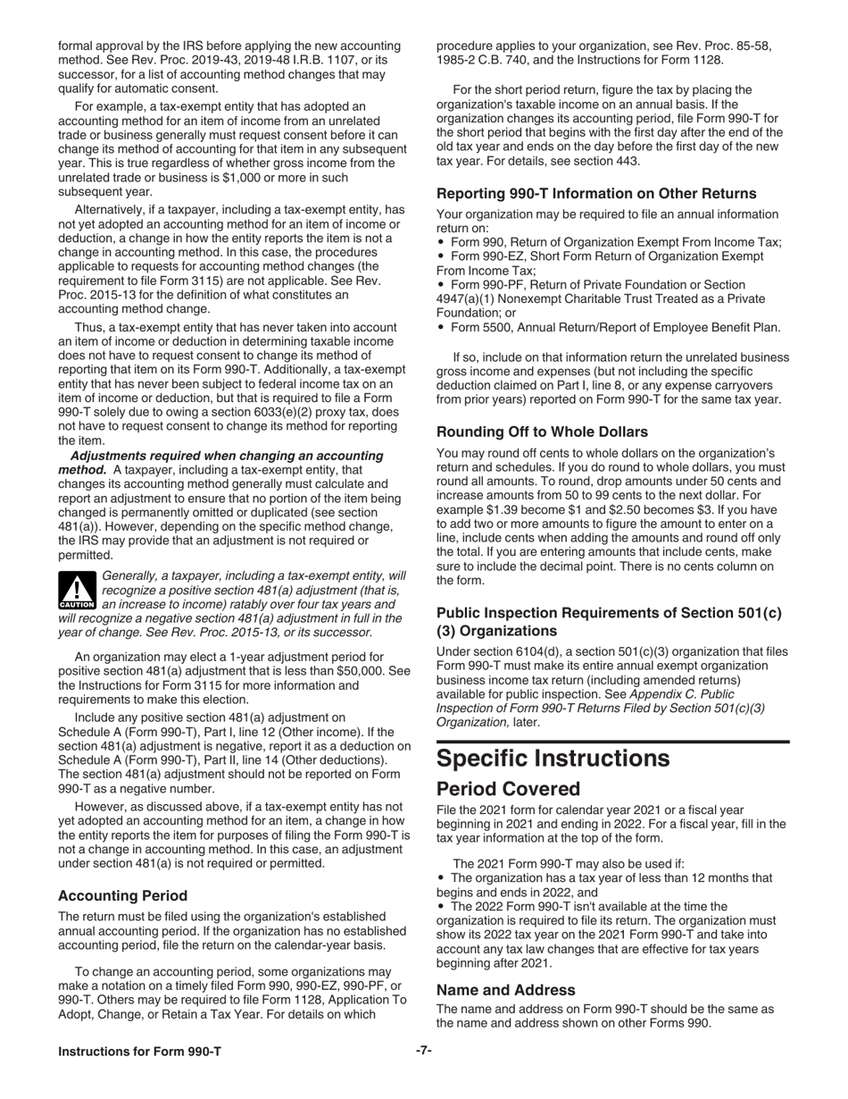 Instructions for IRS Form 990-T Exempt Organization Business Income Tax Return (And Proxy Tax Under Section 6033(E)), Page 7