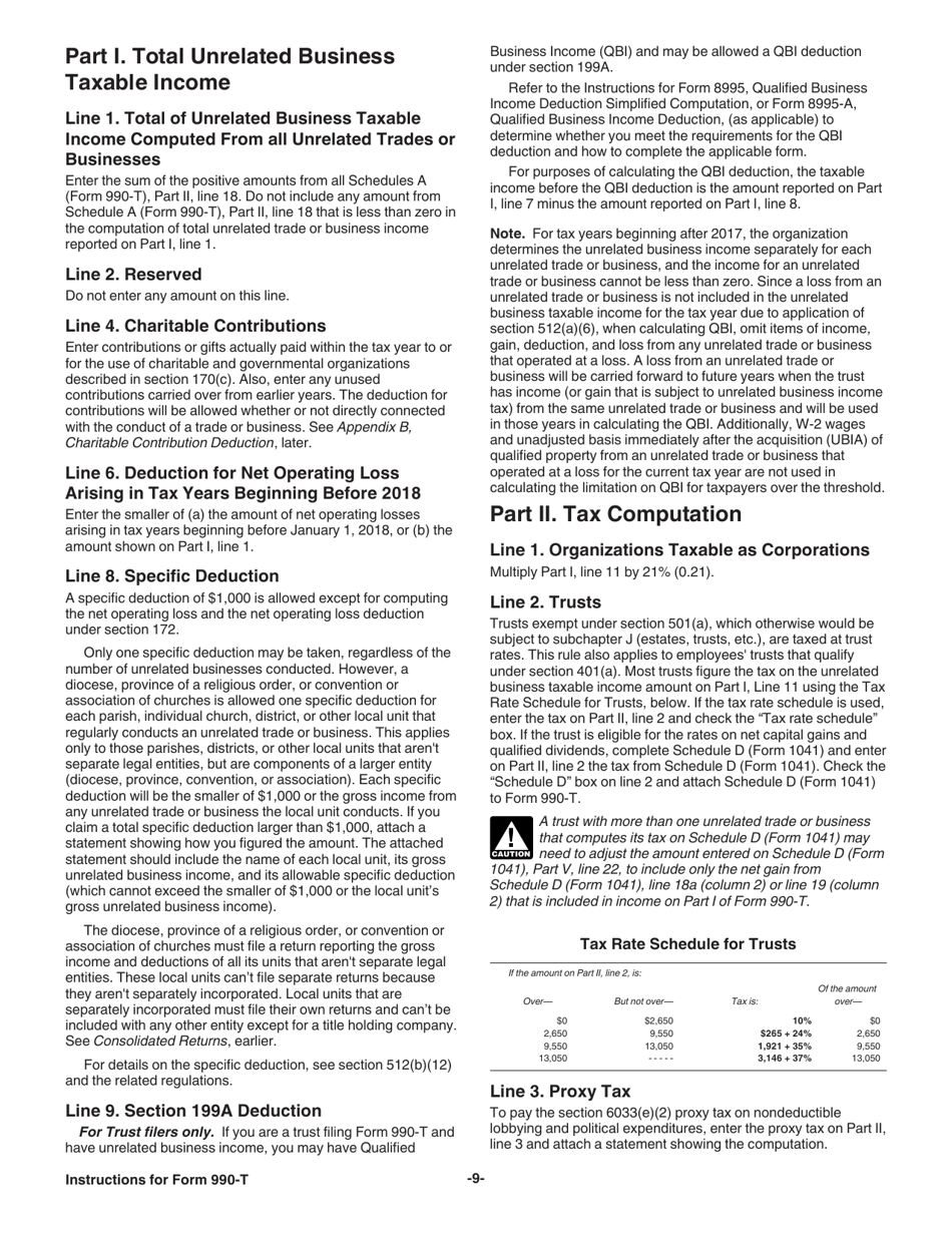 Instructions for IRS Form 990-T Exempt Organization Business Income Tax Return (And Proxy Tax Under Section 6033(E)), Page 9