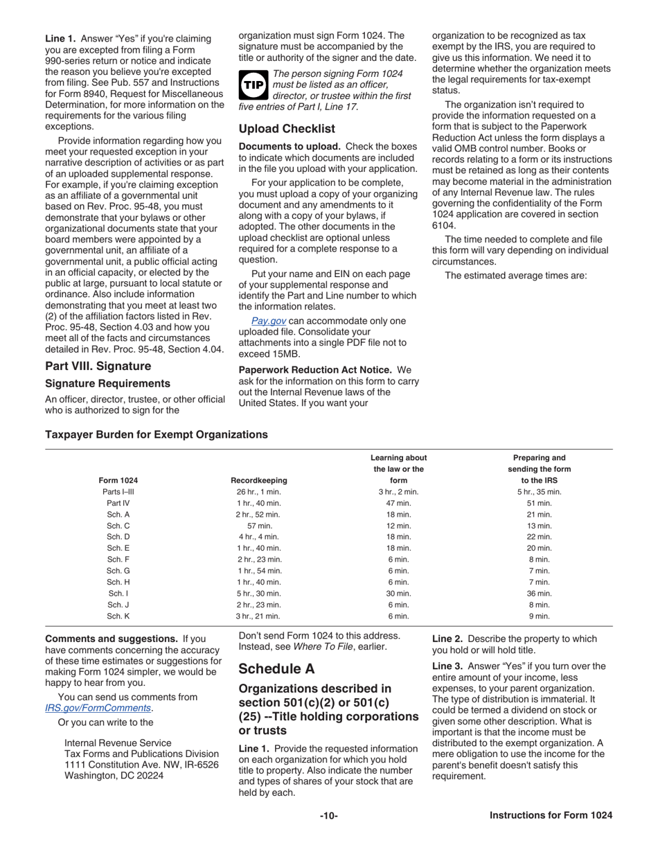 Instructions for IRS Form 1024 Application for Recognition of Exemption Under Section 501(A) or Section 521 of the Internal Revenue Code, Page 10