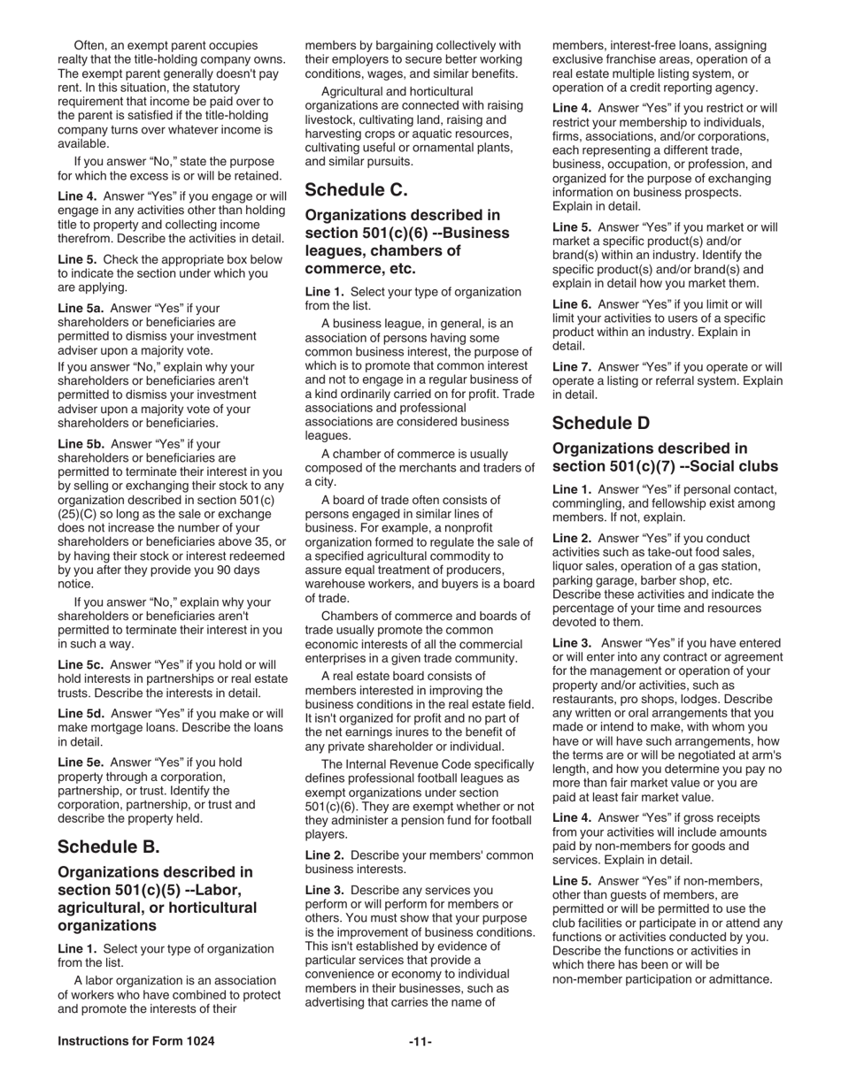 Instructions for IRS Form 1024 Application for Recognition of Exemption Under Section 501(A) or Section 521 of the Internal Revenue Code, Page 11