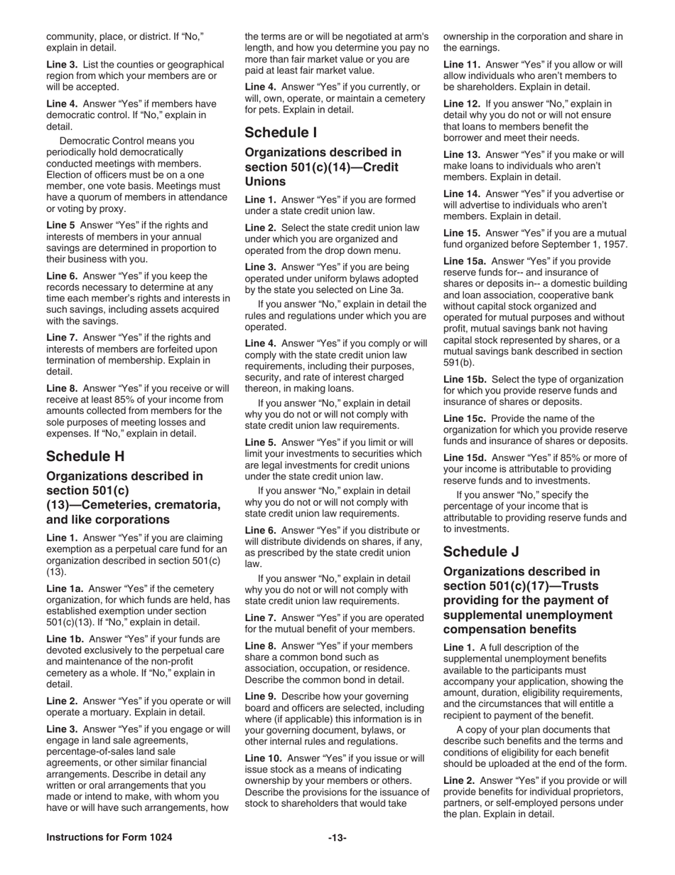Instructions for IRS Form 1024 Application for Recognition of Exemption Under Section 501(A) or Section 521 of the Internal Revenue Code, Page 13