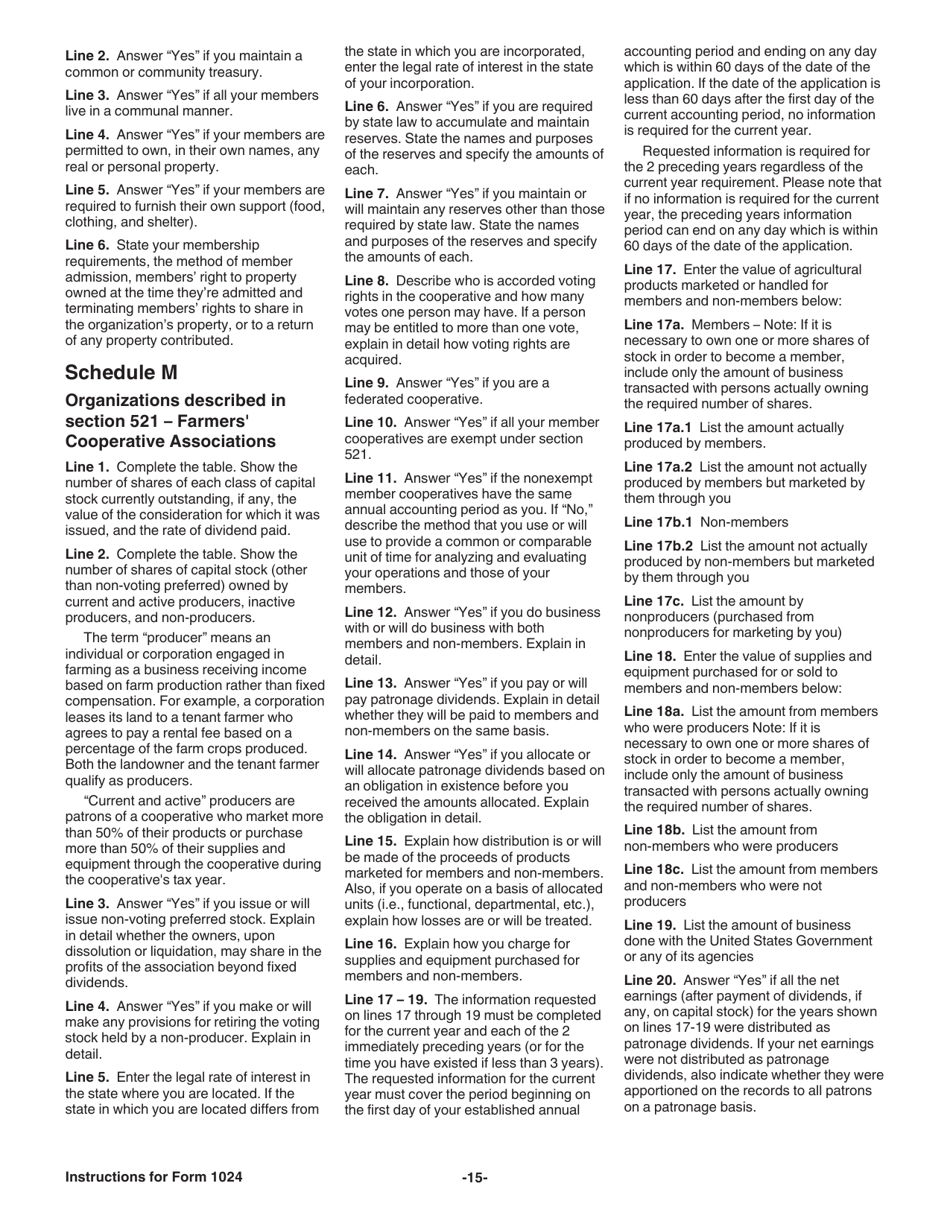 Instructions for IRS Form 1024 Application for Recognition of Exemption Under Section 501(A) or Section 521 of the Internal Revenue Code, Page 15