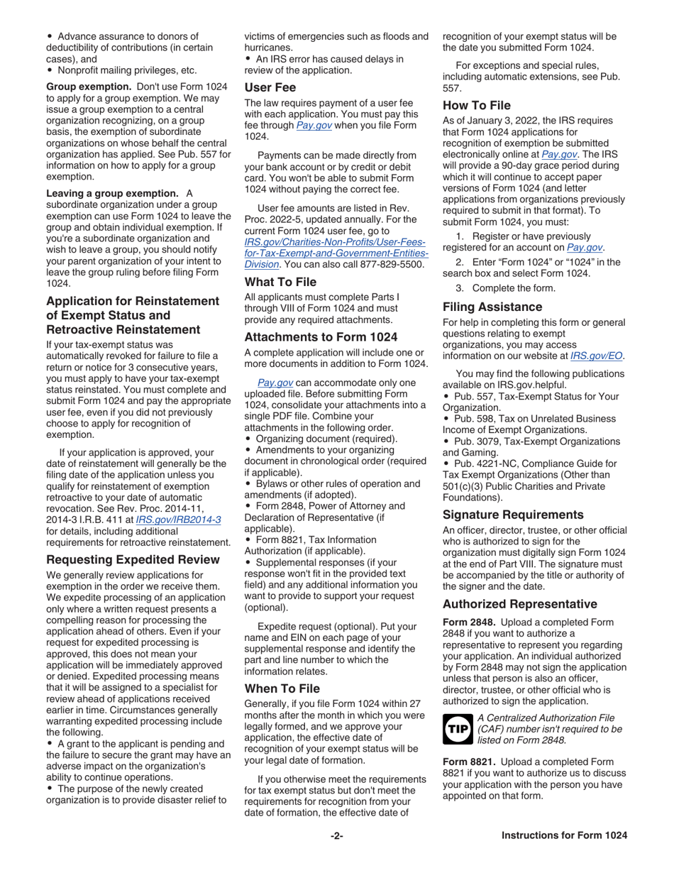 Instructions for IRS Form 1024 Application for Recognition of Exemption Under Section 501(A) or Section 521 of the Internal Revenue Code, Page 2