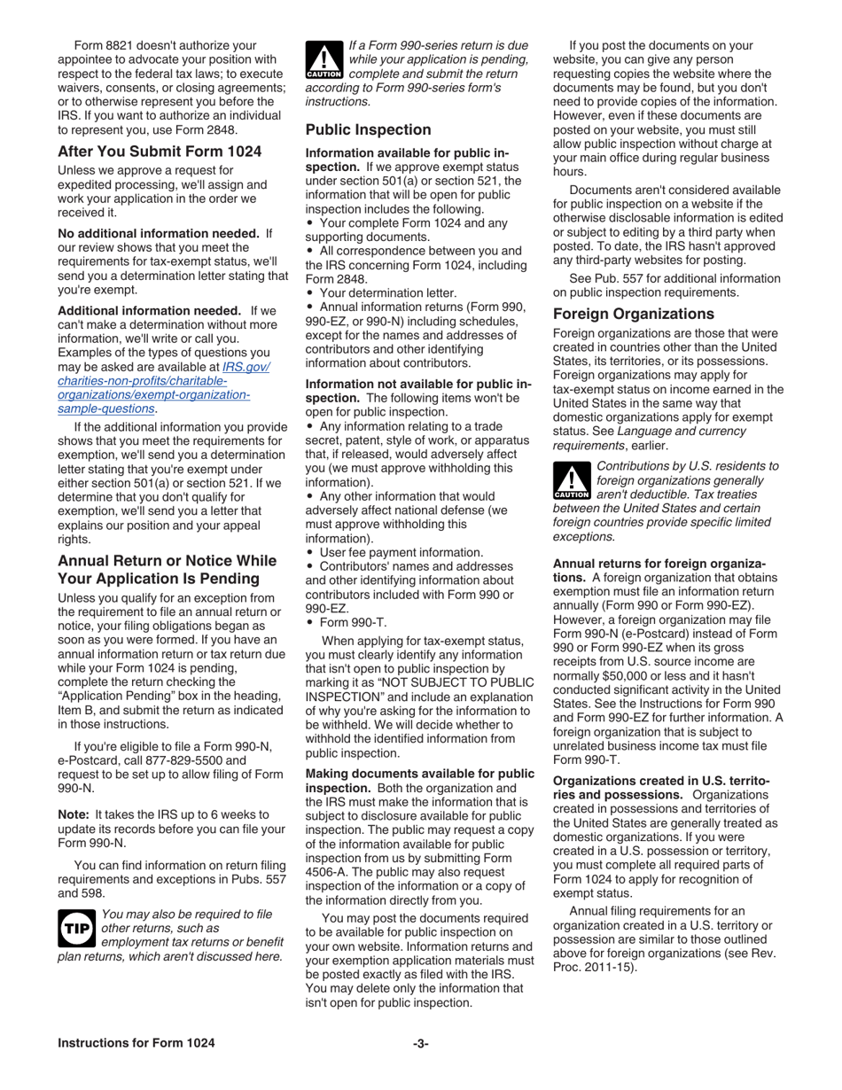 Instructions for IRS Form 1024 Application for Recognition of Exemption Under Section 501(A) or Section 521 of the Internal Revenue Code, Page 3