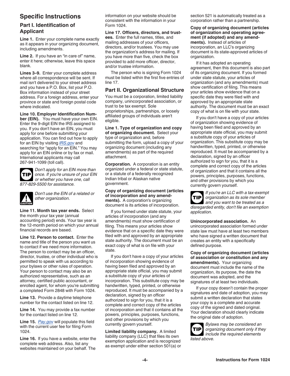 Instructions for IRS Form 1024 Application for Recognition of Exemption Under Section 501(A) or Section 521 of the Internal Revenue Code, Page 4