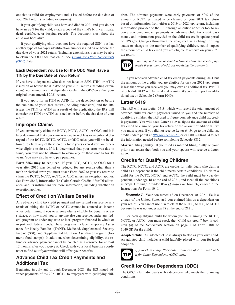 Instructions for IRS Form 1040 Schedule 8812 Credits for Qualifying Children and Other Dependents, Page 2