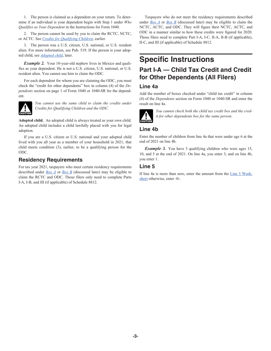 Instructions for IRS Form 1040 Schedule 8812 Credits for Qualifying Children and Other Dependents, Page 3