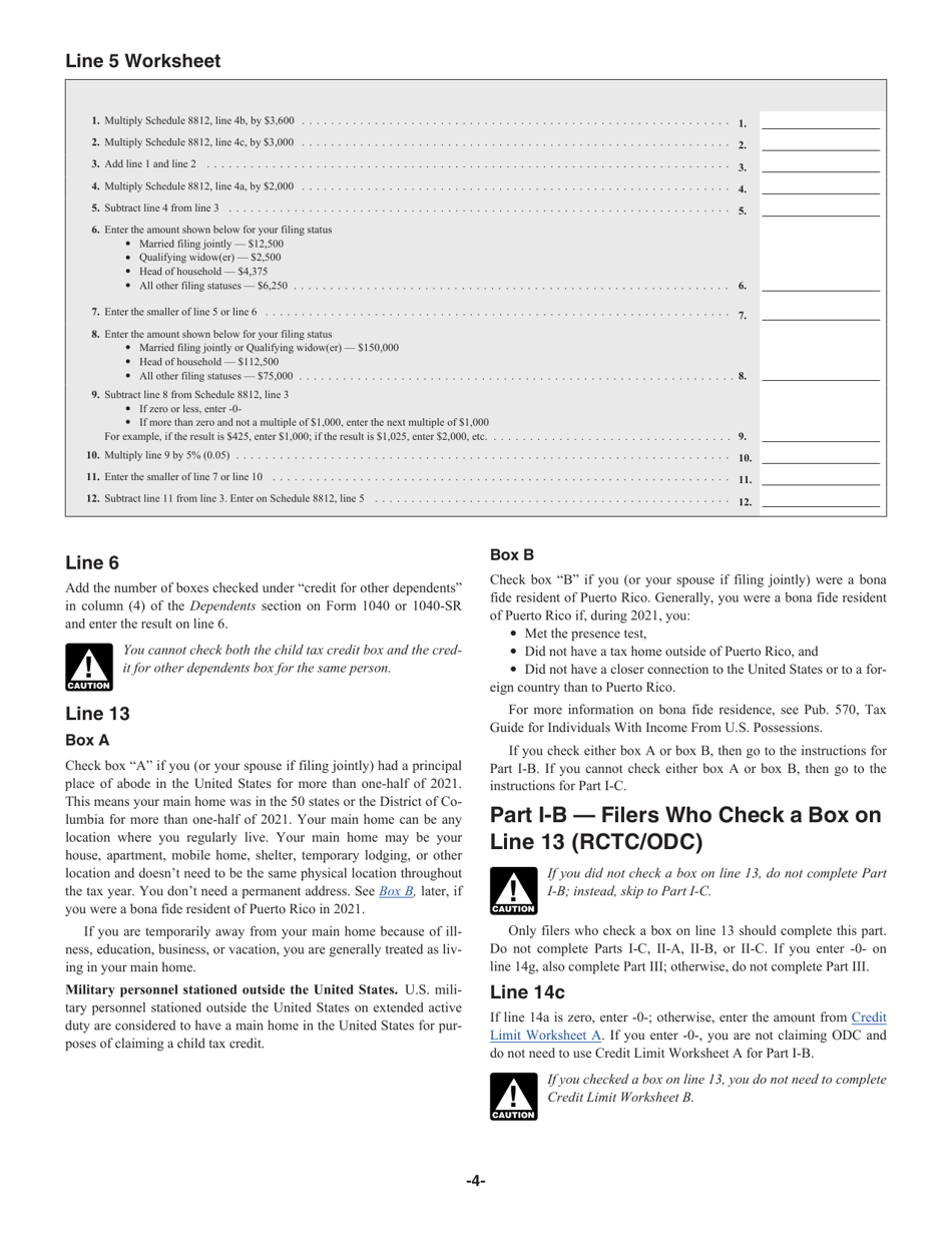 Instructions for IRS Form 1040 Schedule 8812 Credits for Qualifying Children and Other Dependents, Page 4