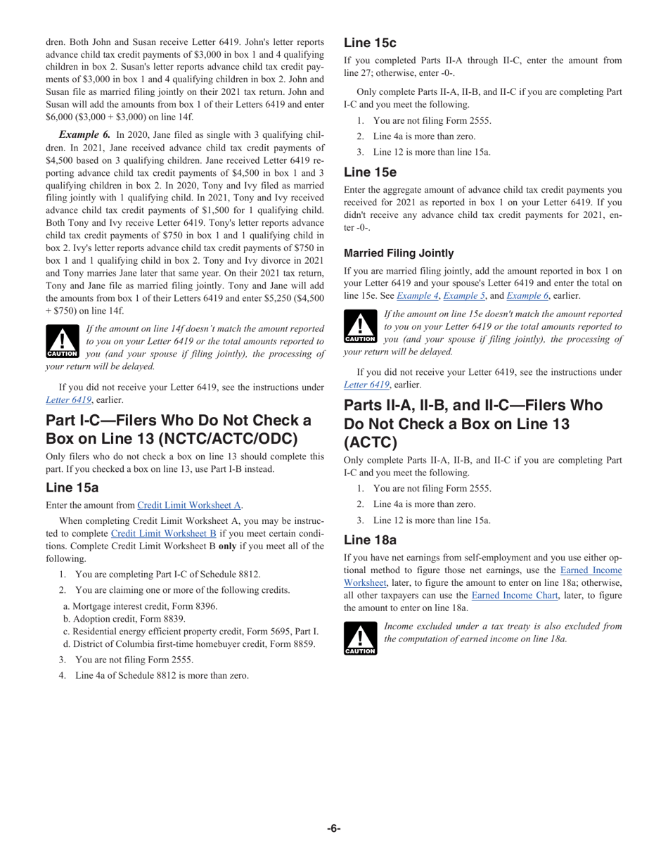 Instructions for IRS Form 1040 Schedule 8812 Credits for Qualifying Children and Other Dependents, Page 6