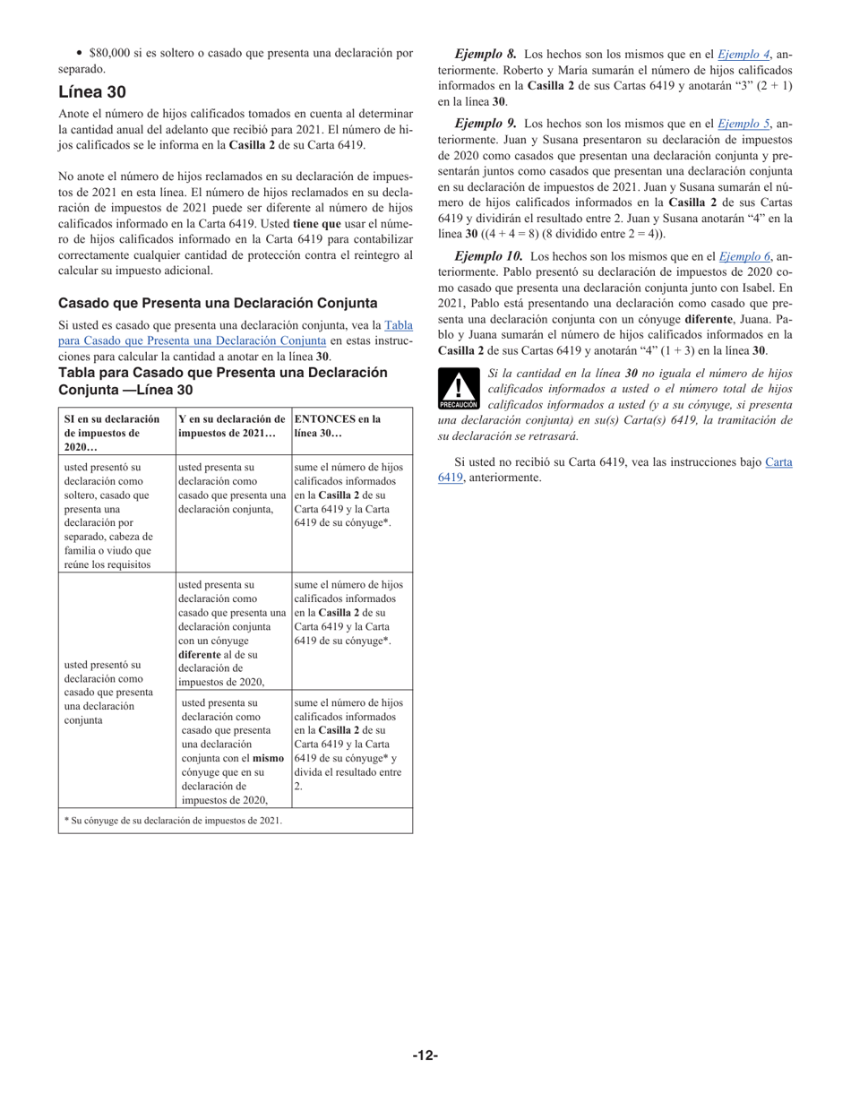 Instrucciones para IRS Formulario 1040(SP) Anexo 8812 Creditos Por Hijos Calificados Y Otros Dependientes (Spanish), Page 12