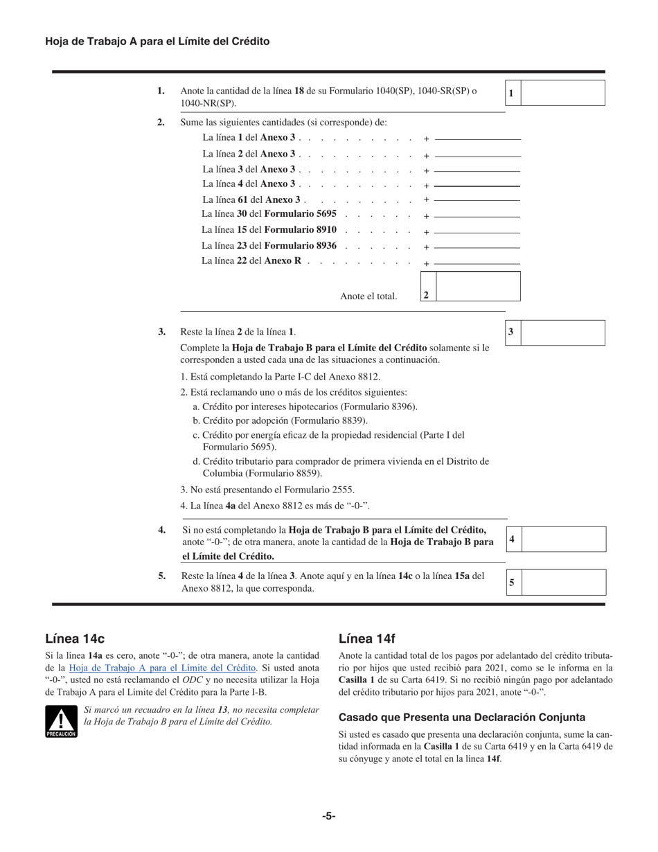 Instrucciones para IRS Formulario 1040(SP) Anexo 8812 Creditos Por Hijos Calificados Y Otros Dependientes (Spanish), Page 5