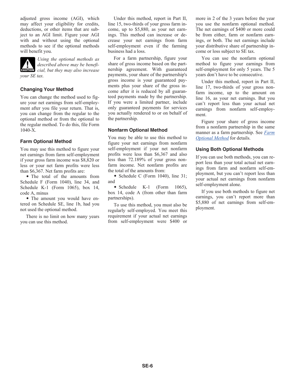 Instructions for IRS Form 1040 Schedule SE Self-employment Tax, Page 6