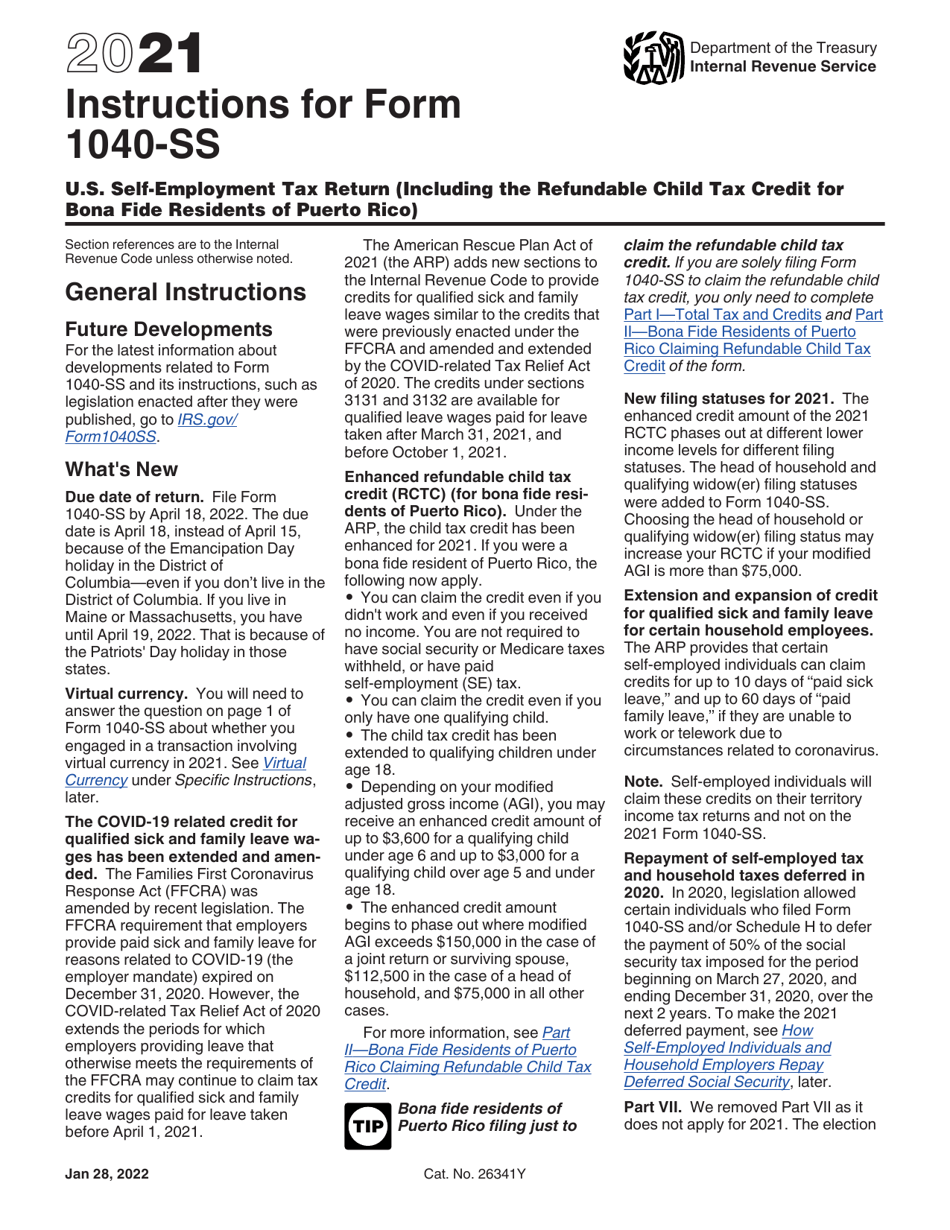 Download instructions for irs form 1040 ss u s self employment tax