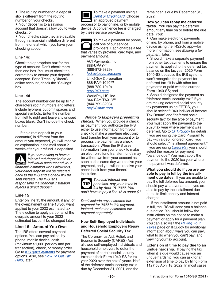 Instructions for IRS Form 1040-SS U.S. Self-employment Tax Return (Including the Refundable Child Tax Credit for Bona Fide Residents of Puerto Rico), Page 10