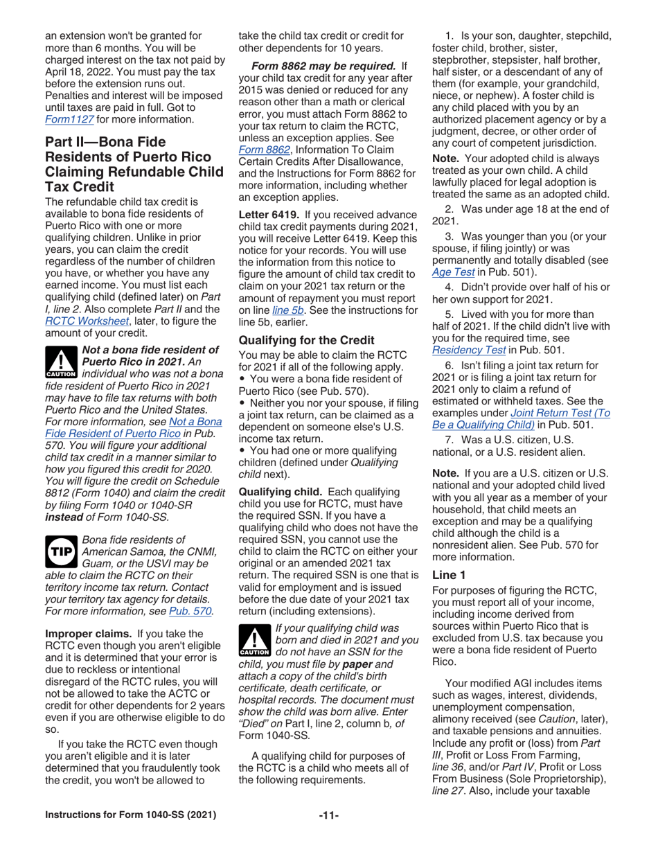 Instructions for IRS Form 1040-SS U.S. Self-employment Tax Return (Including the Refundable Child Tax Credit for Bona Fide Residents of Puerto Rico), Page 11