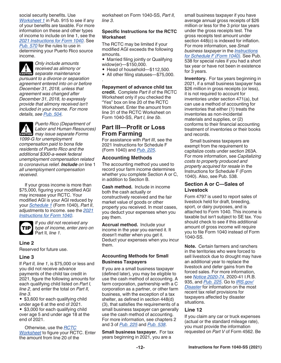 Instructions for IRS Form 1040-SS U.S. Self-employment Tax Return (Including the Refundable Child Tax Credit for Bona Fide Residents of Puerto Rico), Page 12