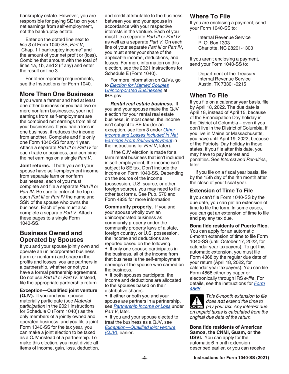 Instructions for IRS Form 1040-SS U.S. Self-employment Tax Return (Including the Refundable Child Tax Credit for Bona Fide Residents of Puerto Rico), Page 4