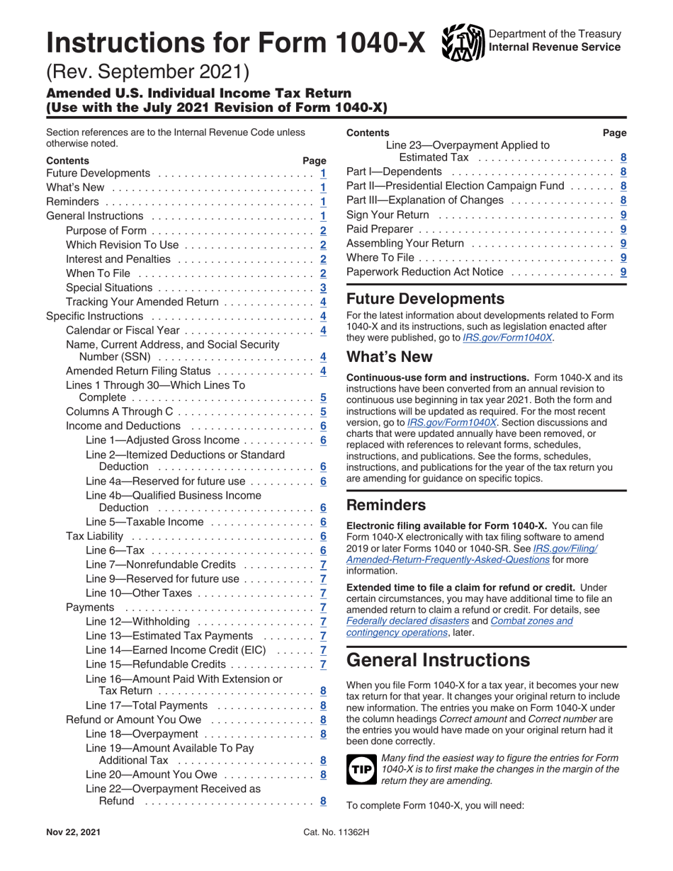 Instructions for IRS Form 1040-X Amended U.S. Individual Income Tax Return, Page 1