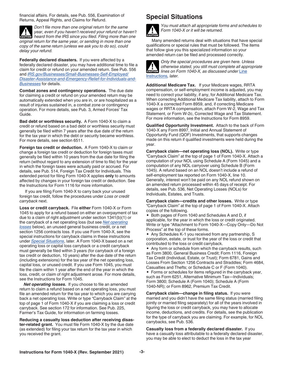 Instructions for IRS Form 1040-X Amended U.S. Individual Income Tax Return, Page 3