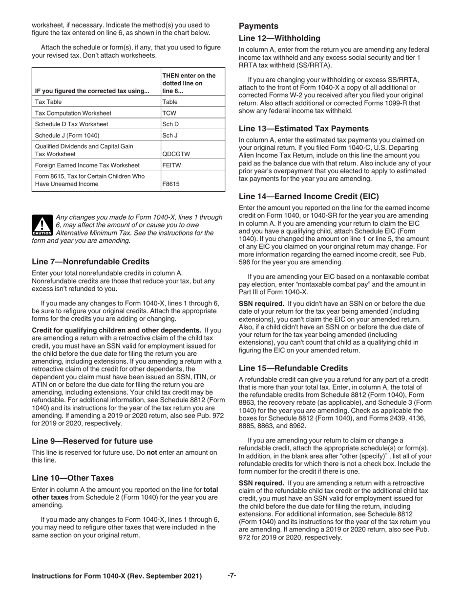 Instructions for IRS Form 1040-X Amended U.S. Individual Income Tax Return, Page 7