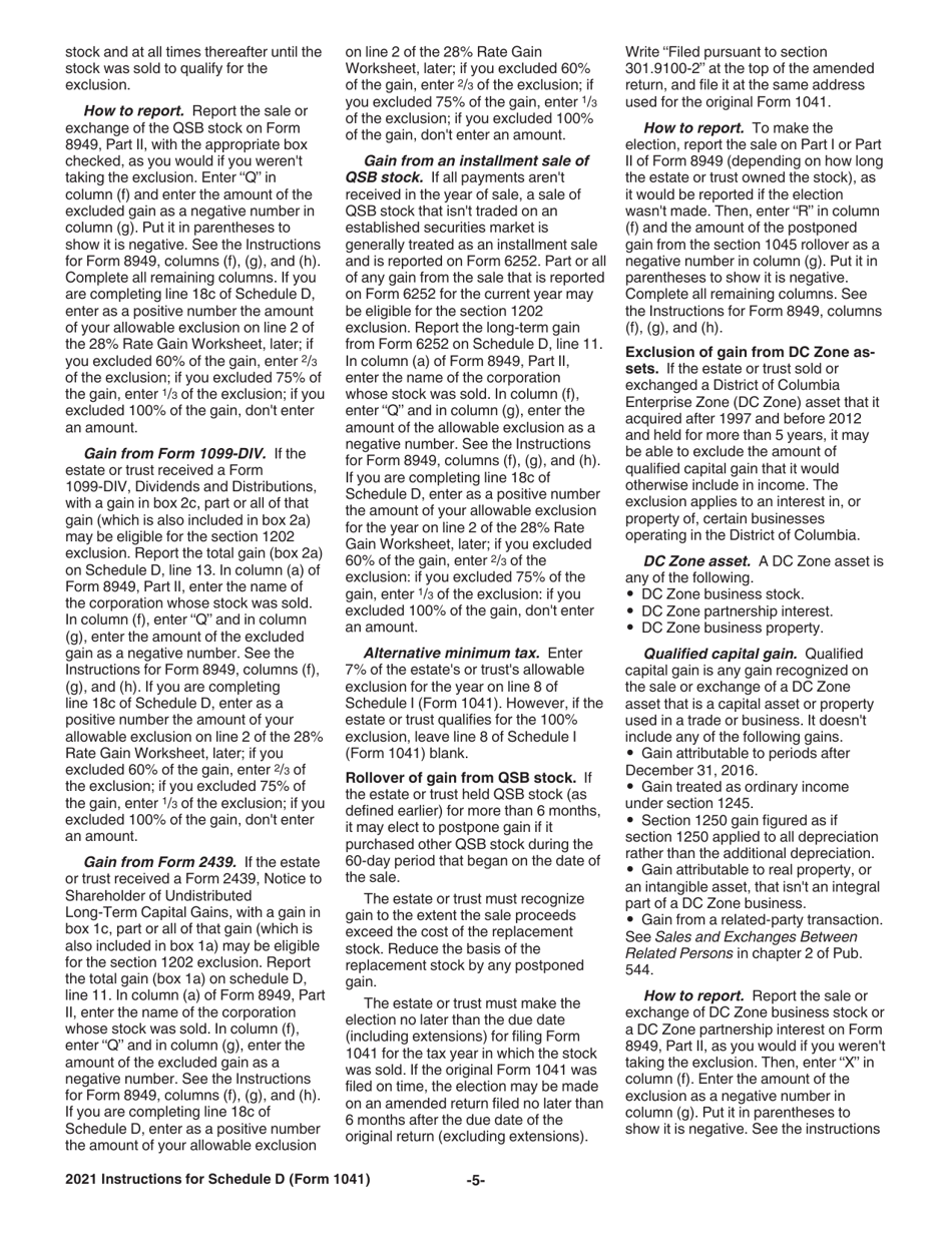 Instructions for IRS Form 1041 Schedule D Capital Gains and Losses, Page 5
