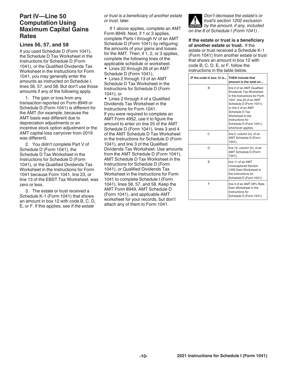 Instructions for IRS Form 1041 Schedule I Alternative Minimum Tax - Estates and Trusts, Page 10