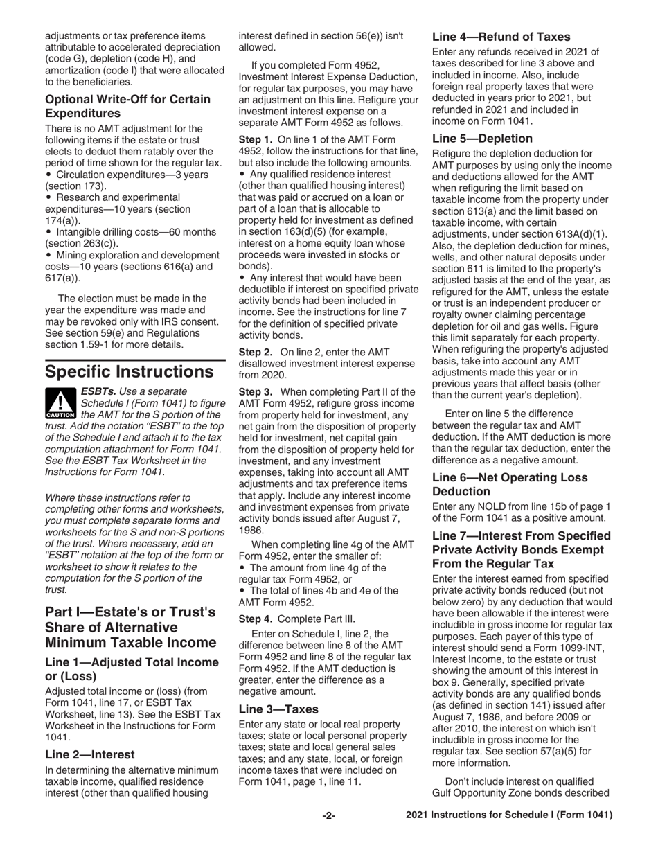 Instructions for IRS Form 1041 Schedule I Alternative Minimum Tax - Estates and Trusts, Page 2