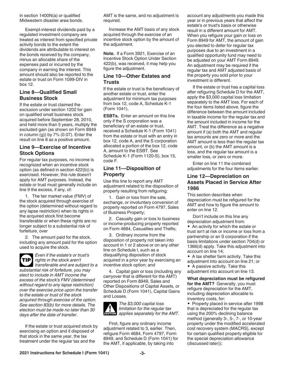 Instructions for IRS Form 1041 Schedule I Alternative Minimum Tax - Estates and Trusts, Page 3