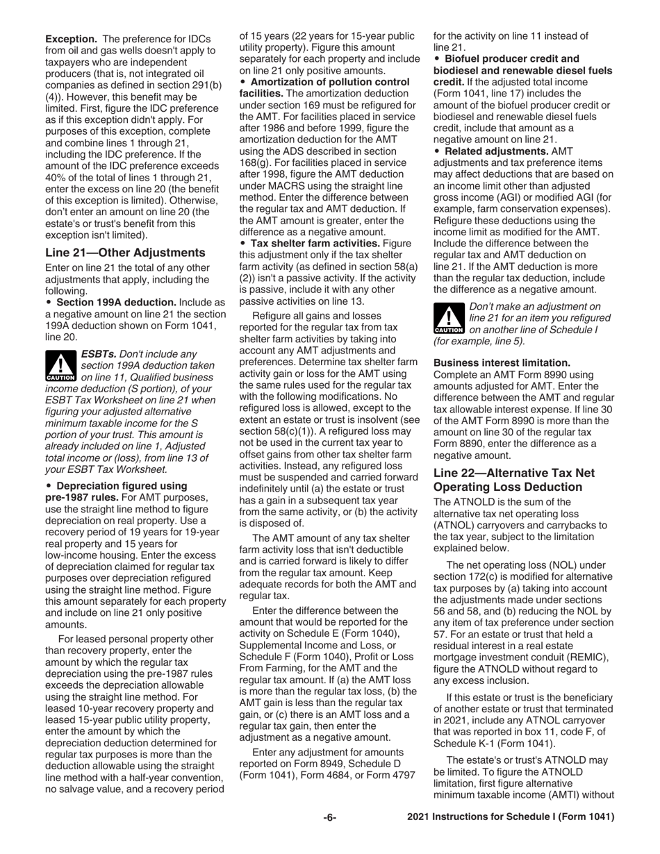 Instructions for IRS Form 1041 Schedule I Alternative Minimum Tax - Estates and Trusts, Page 6