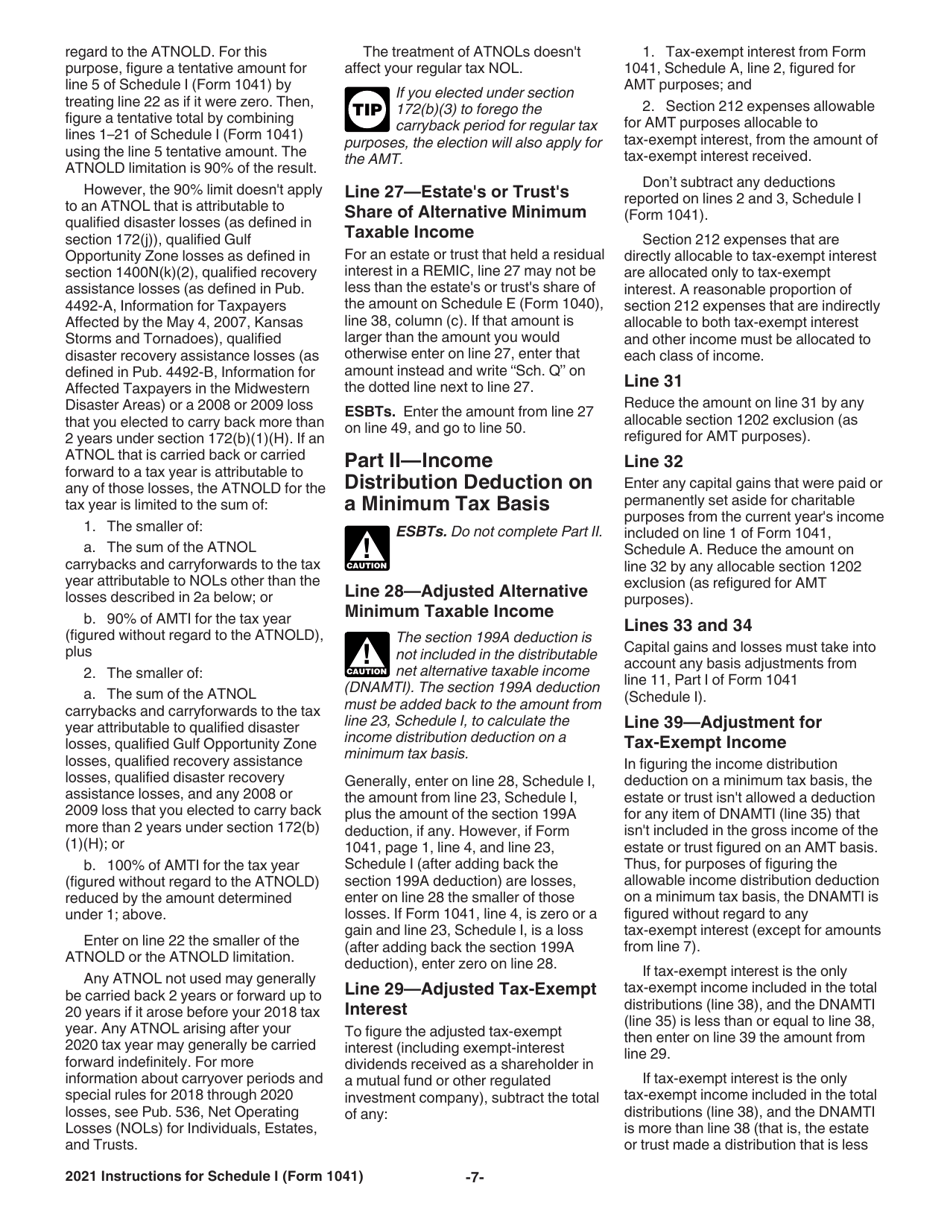 Instructions for IRS Form 1041 Schedule I Alternative Minimum Tax - Estates and Trusts, Page 7