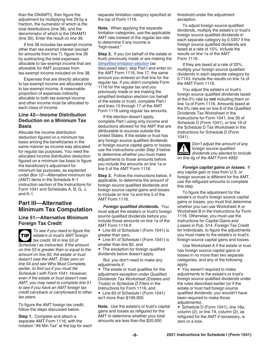 Instructions for IRS Form 1041 Schedule I Alternative Minimum Tax - Estates and Trusts, Page 8