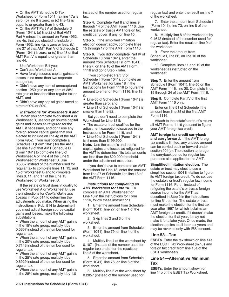 Instructions for IRS Form 1041 Schedule I Alternative Minimum Tax - Estates and Trusts, Page 9